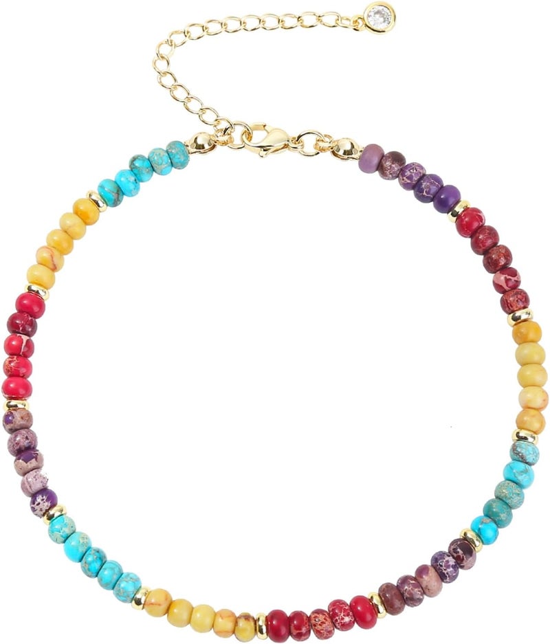 Wremily Natural Stone Beaded Anklets Bracelets for Women Handmade Beaded Anklet Bracelet Waterproof Boho Beads Ankle Bracelet Adjustable Summer Jewelry - Image 1